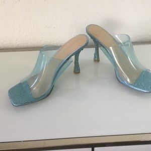 Betsy  Johnson crystal robin egg blue clear mules 😍